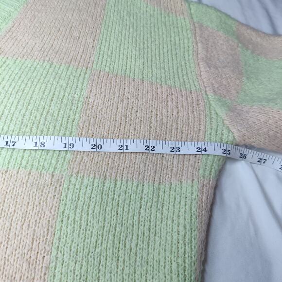 Stine Goya Amara Checker Pastel Green Peach Alpaca Knit Cardigan Sweater Medium - Picture 13 of 15